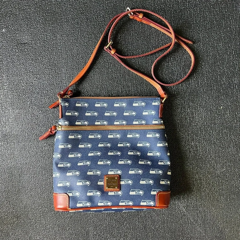 Dooney & Bourke Seattle Seahawks NFL Crossbody Bag Navy Blue Logo Print Football